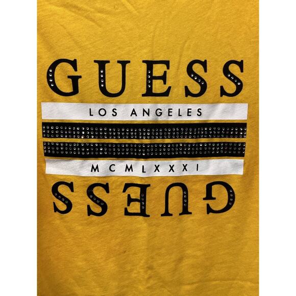 Guess Womens Los Angeles Muscle‎ Tee Womens Small Bling Yellow Graphic Retro - Picture 5 of 6